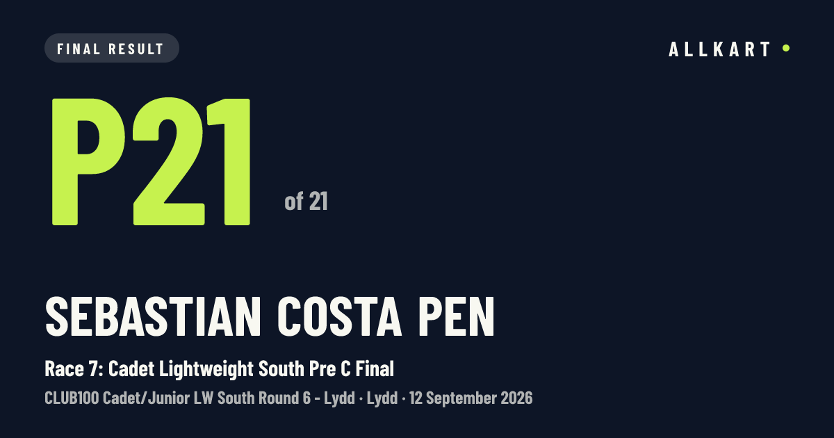Sebastian Costa pen: P21 of 21 in Race 7: Cadet Lightweight South Pre C Final at Lydd