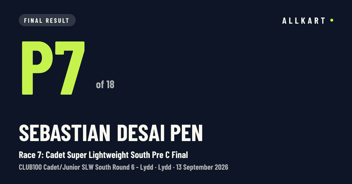 Sebastian Desai pen: P7 of 18 in Race 7: Cadet Super Lightweight South Pre C Final at Lydd