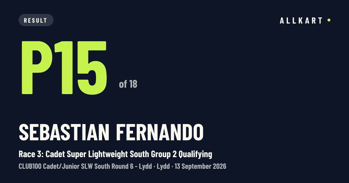 Sebastian Fernando: P15 of 18 in Race 3: Cadet Super Lightweight South Group 2 Qualifying at Lydd