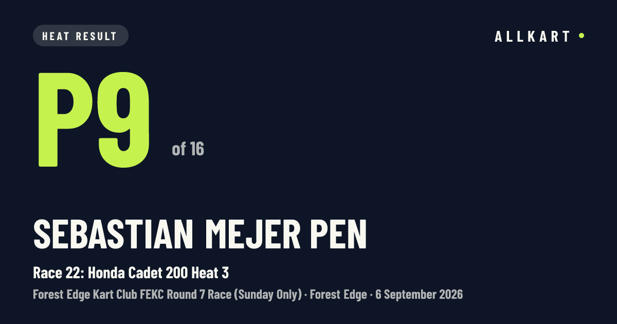 Sebastian Mejer pen: P9 of 16 in Race 22: Honda Cadet 200 Heat 3 at Forest Edge