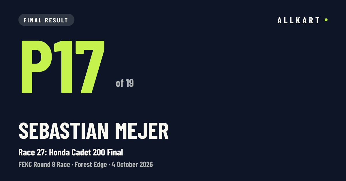 Sebastian Mejer: P17 of 19 in Race 27: Honda Cadet 200 Final at Forest Edge