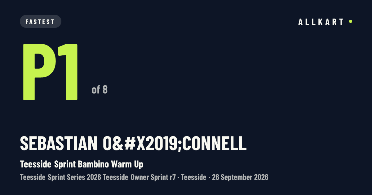 Sebastian O’connell: P1 of 8 in Teesside Sprint Bambino Warm Up at Teesside