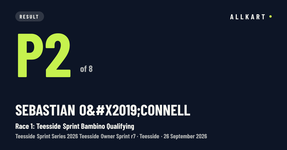 Sebastian O’connell: P2 of 8 in Race 1: Teesside Sprint Bambino Qualifying at Teesside