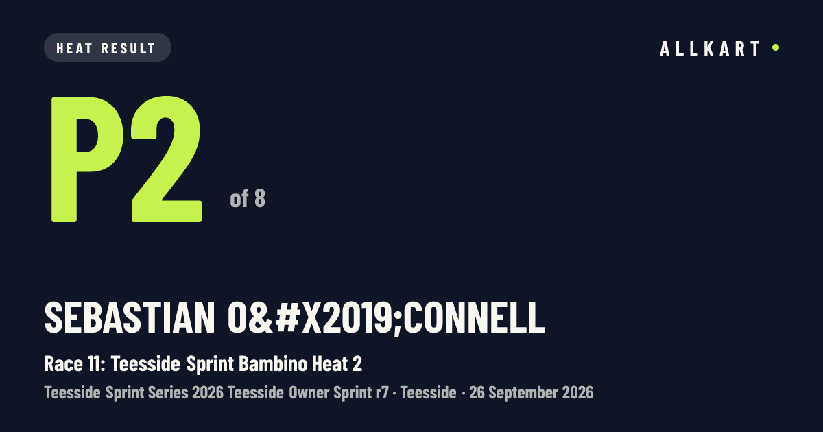 Sebastian O’connell: P2 of 8 in Race 11: Teesside Sprint Bambino Heat 2 at Teesside