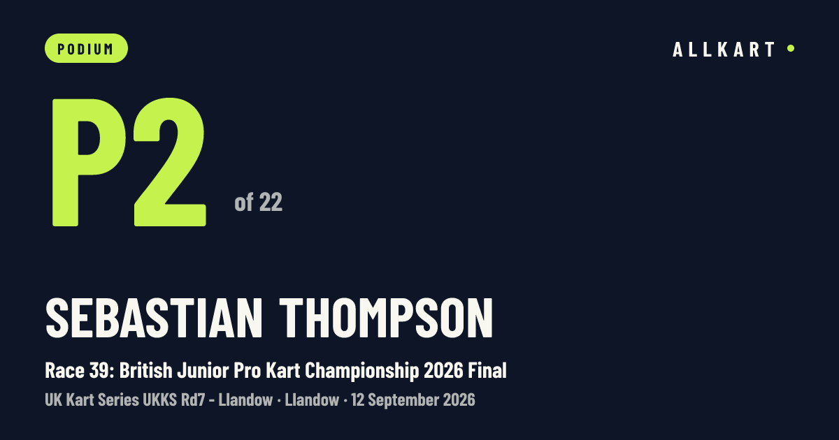 Sebastian Thompson: P2 of 22 in Race 39: British Junior Pro Kart Championship 2026 Final at Llandow