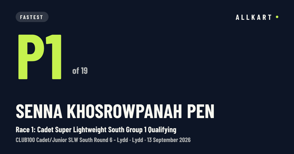 Senna Khosrowpanah pen: P1 of 19 in Race 1: Cadet Super Lightweight South Group 1 Qualifying at Lydd