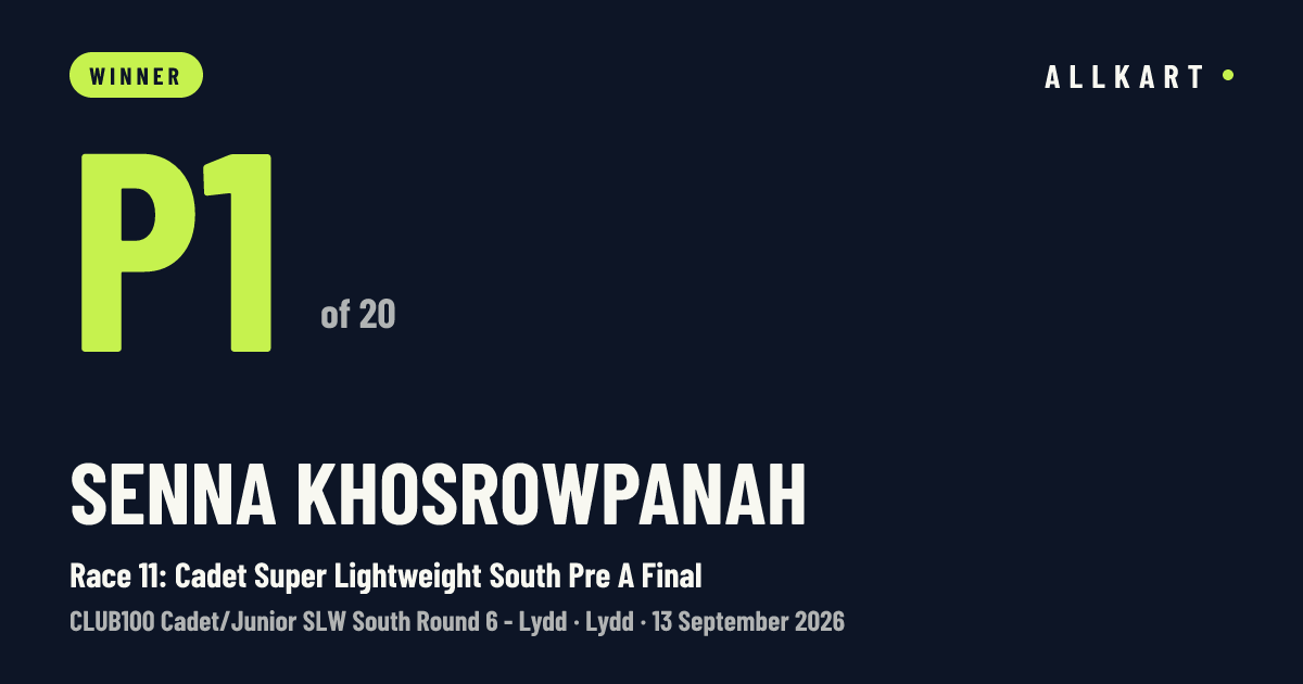 Senna Khosrowpanah: P1 of 20 in Race 11: Cadet Super Lightweight South Pre A Final at Lydd