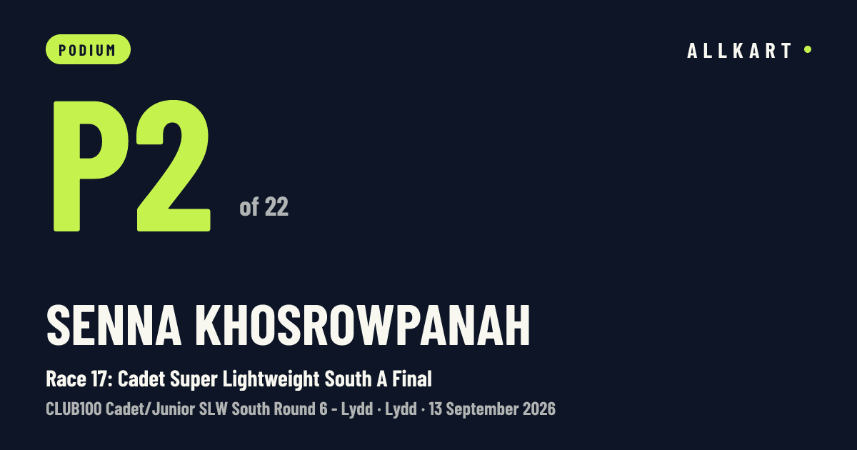 Senna Khosrowpanah: P2 of 22 in Race 17: Cadet Super Lightweight South A Final at Lydd