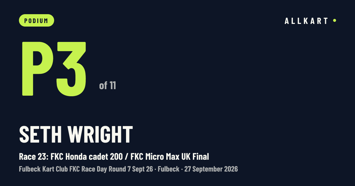 Seth Wright: P3 of 11 in Race 23: FKC Honda cadet 200 / FKC Micro Max UK Final at Fulbeck