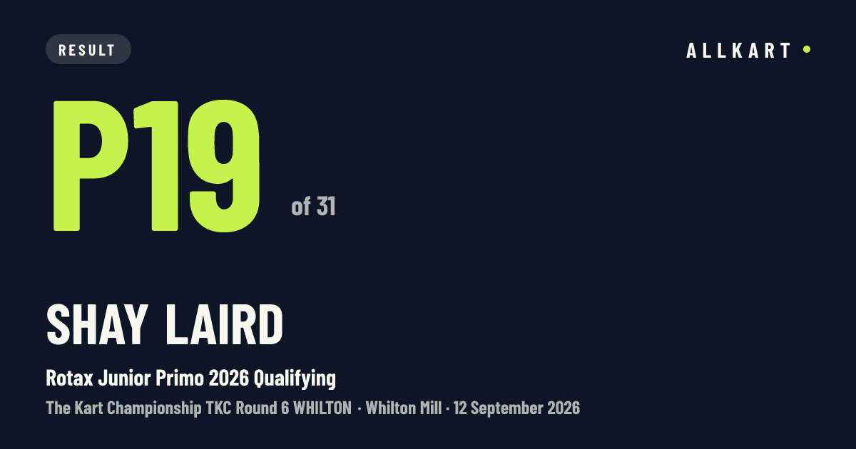 Shay Laird: P19 of 31 in Rotax Junior Primo 2026 Qualifying at Whilton Mill