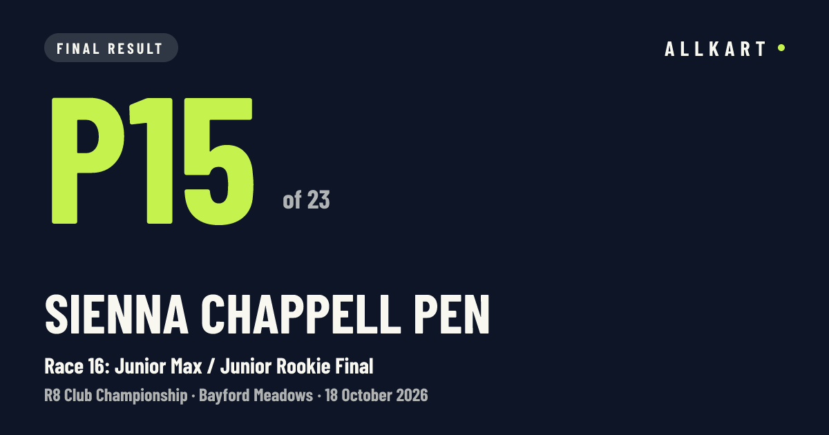 Sienna Chappell pen: P15 of 23 in Race 16: Junior Max / Junior Rookie Final at Bayford Meadows
