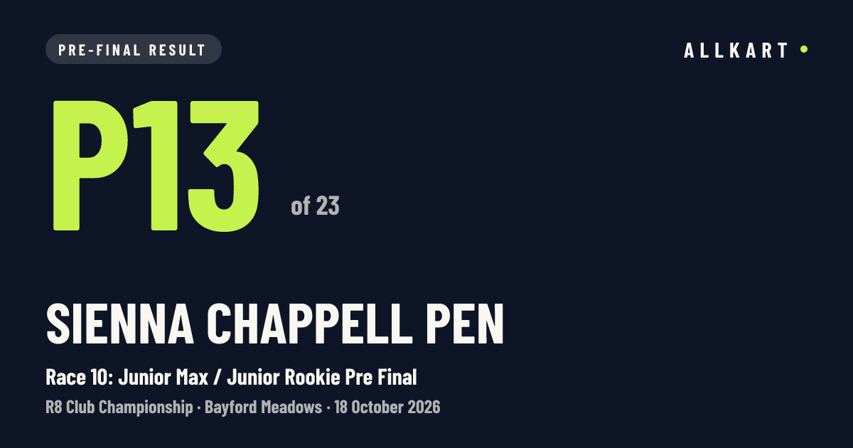 Sienna Chappell pen: P13 of 23 in Race 10: Junior Max / Junior Rookie Pre Final at Bayford Meadows