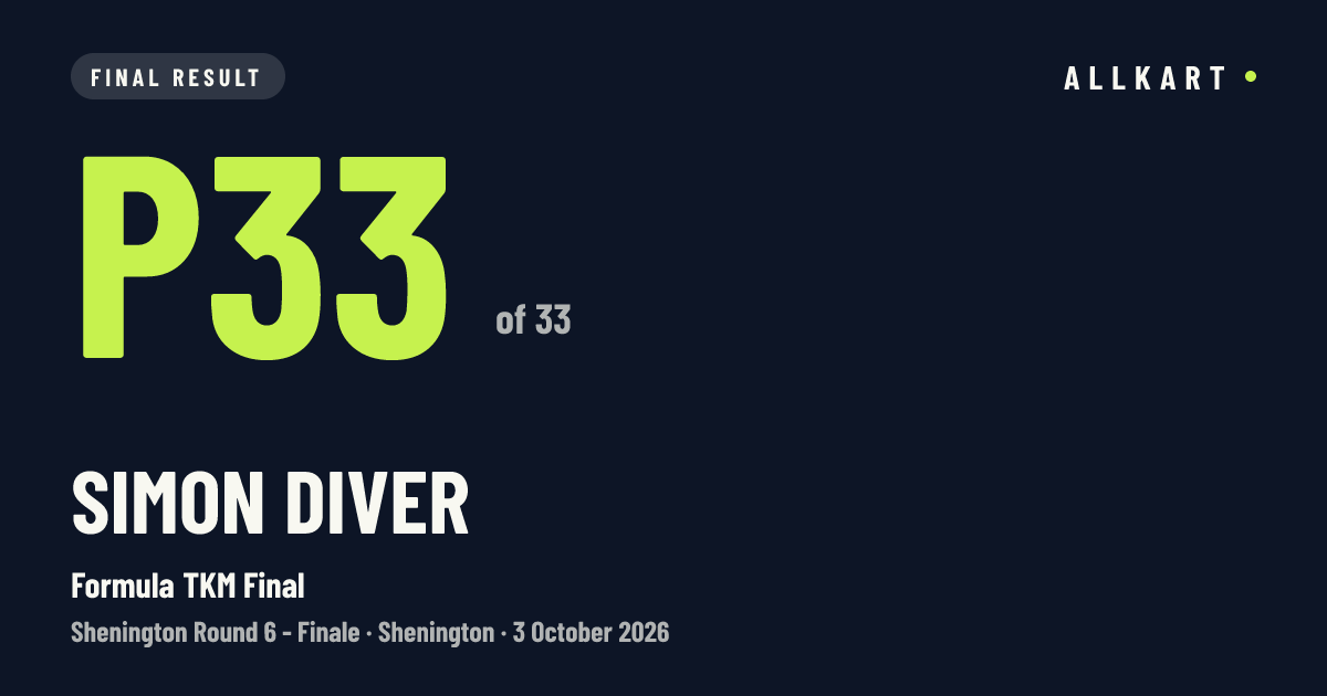 Simon Diver: P33 of 33 in Formula TKM Final at Shenington