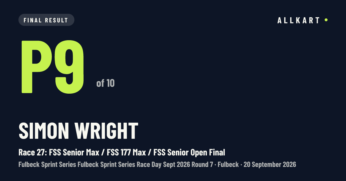Simon Wright: P9 of 10 in Race 27: FSS Senior Max / FSS 177 Max / FSS Senior Open Final at Fulbeck