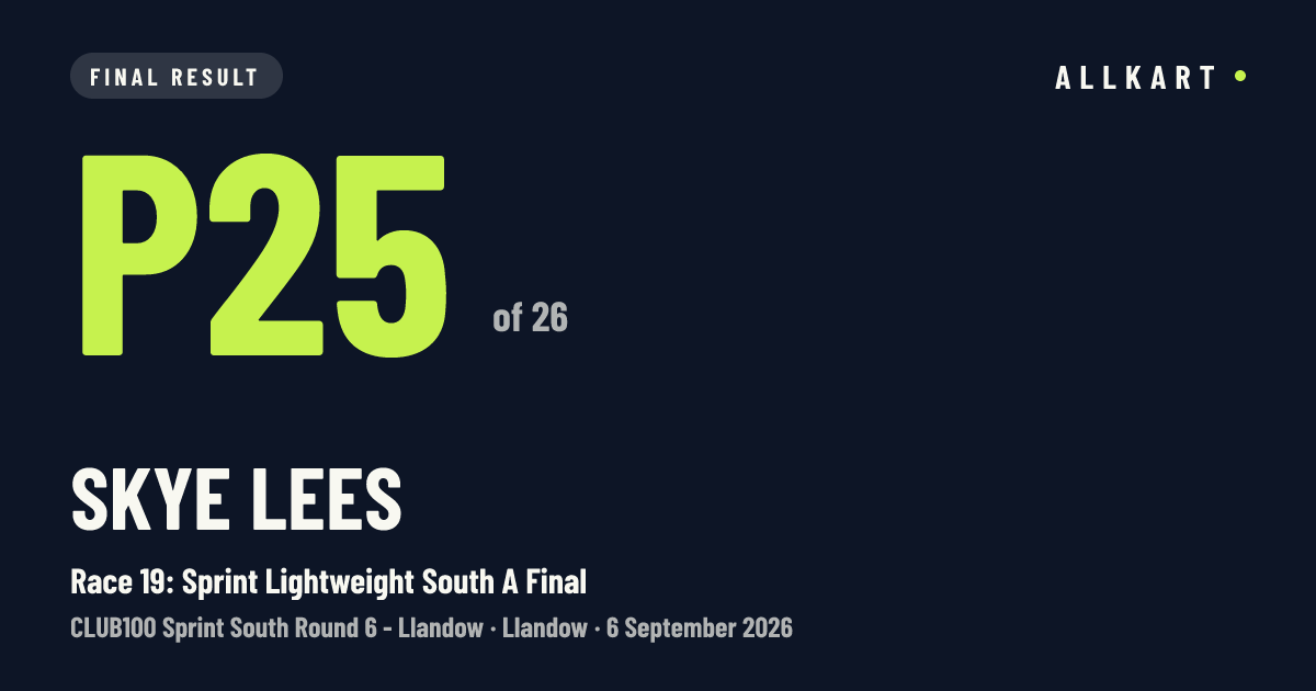 Skye Lees: P25 of 26 in Race 19: Sprint Lightweight South A Final at Llandow