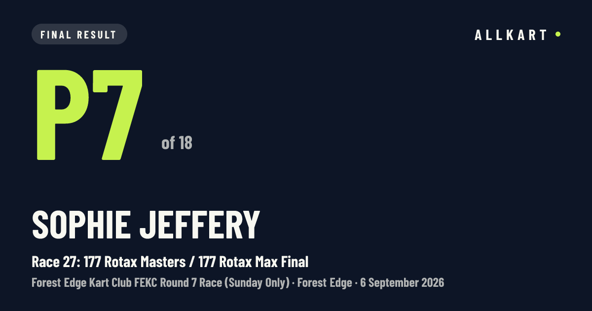 Sophie Jeffery: P7 of 18 in Race 27: 177 Rotax Masters / 177 Rotax Max Final at Forest Edge