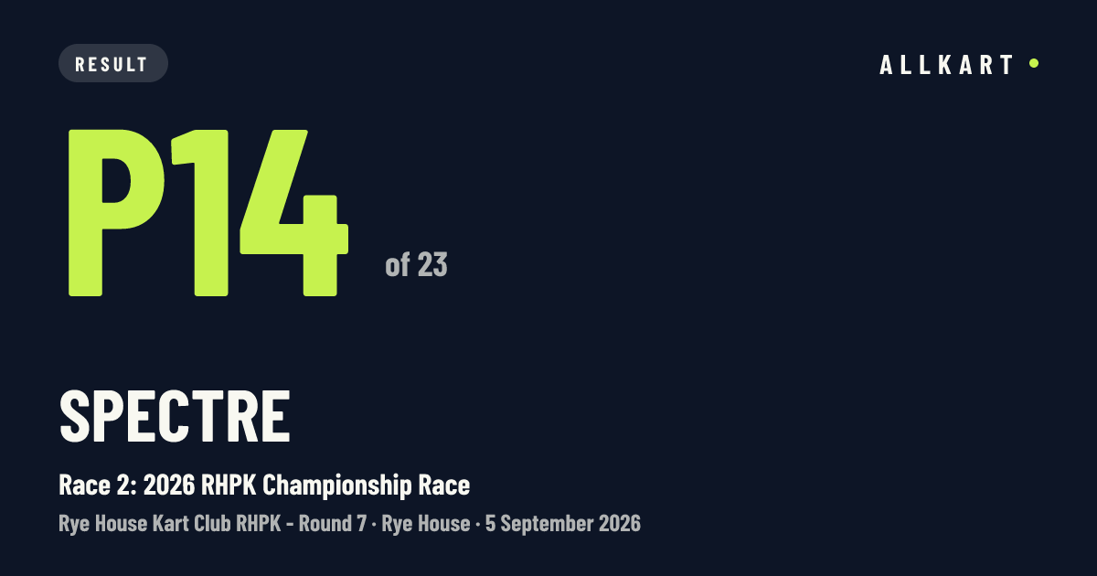 Spectre: P14 of 23 in Race 2: 2026 RHPK Championship Race at Rye House