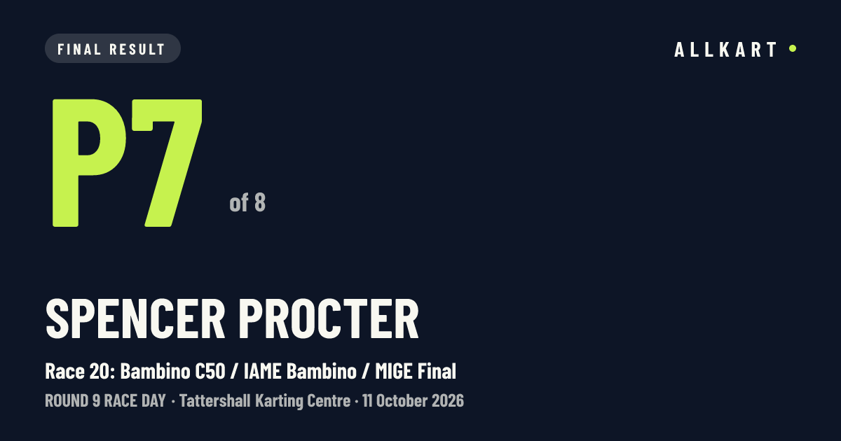 Spencer Procter: P7 of 8 in Race 20: Bambino C50 / IAME Bambino / MIGE Final at Tattershall Karting Centre