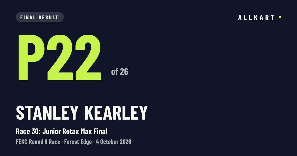 Stanley Kearley: P22 of 26 in Race 30: Junior Rotax Max Final at Forest Edge