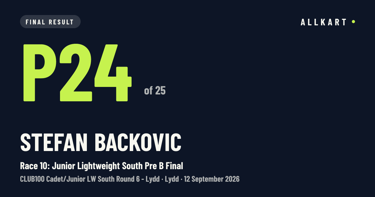 Stefan Backovic: P24 of 25 in Race 10: Junior Lightweight South Pre B Final at Lydd