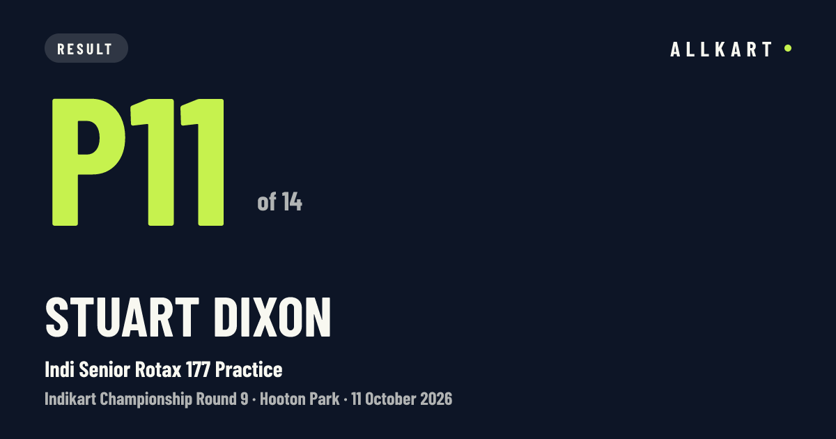 Stuart Dixon: P11 of 14 in Indi Senior Rotax 177 Practice at Hooton Park