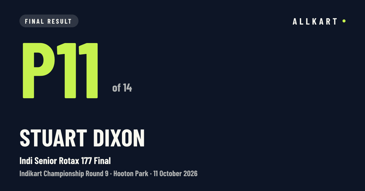 Stuart Dixon: P11 of 14 in Indi Senior Rotax 177 Final at Hooton Park