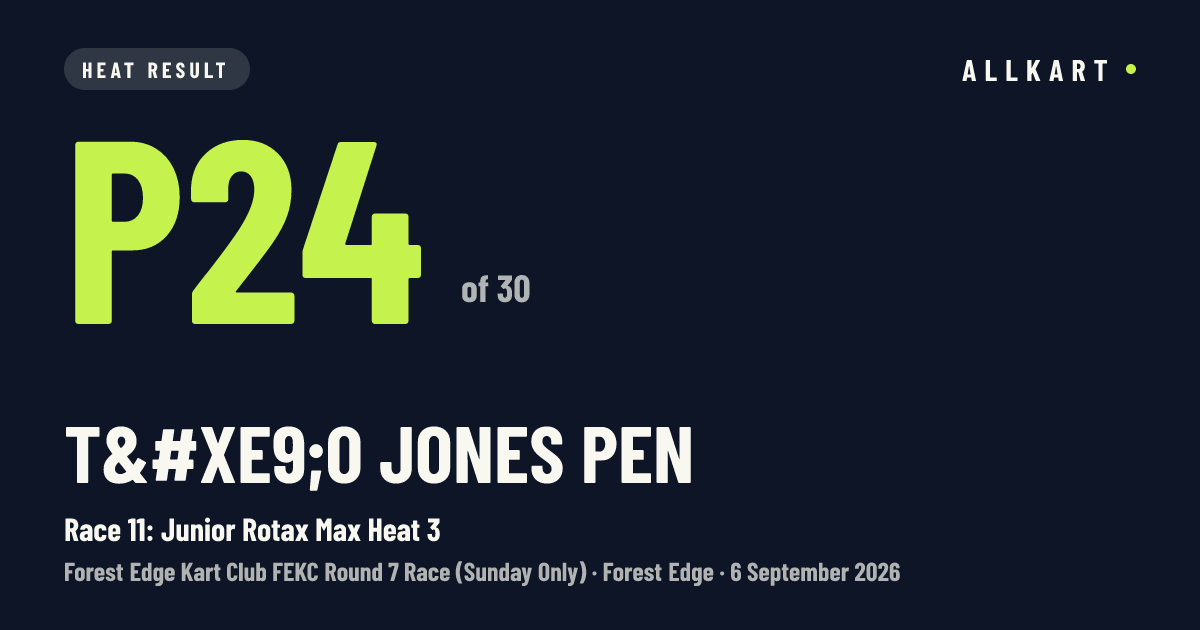 Téo Jones pen: P24 of 30 in Race 11: Junior Rotax Max Heat 3 at Forest Edge