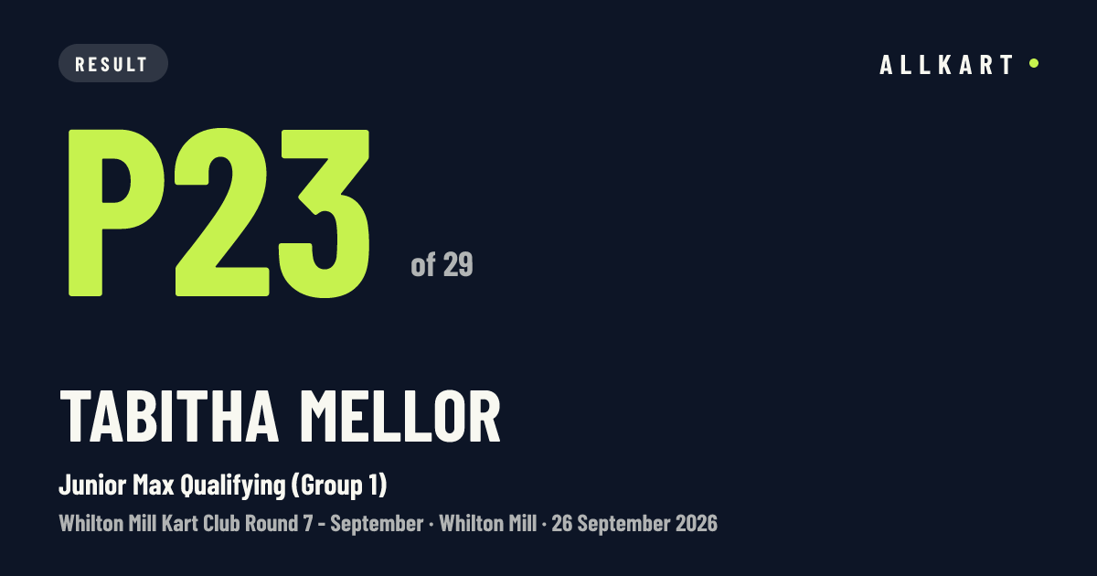 Tabitha MELLOR: P23 of 29 in Junior Max Qualifying (Group 1) at Whilton Mill