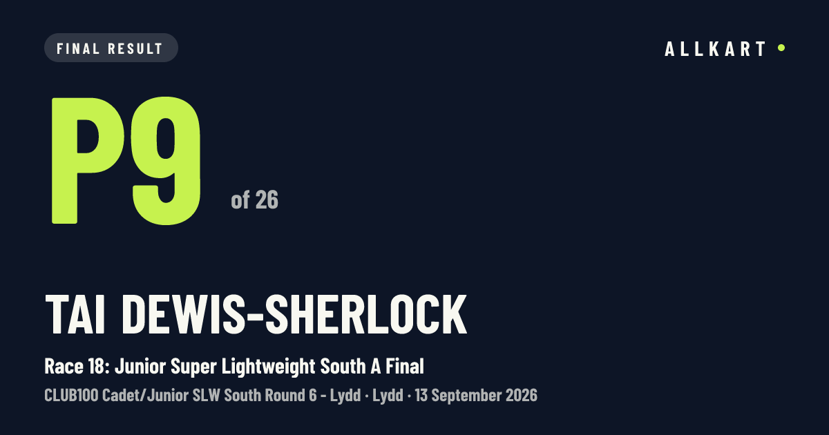 Tai Dewis-Sherlock: P9 of 26 in Race 18: Junior Super Lightweight South A Final at Lydd
