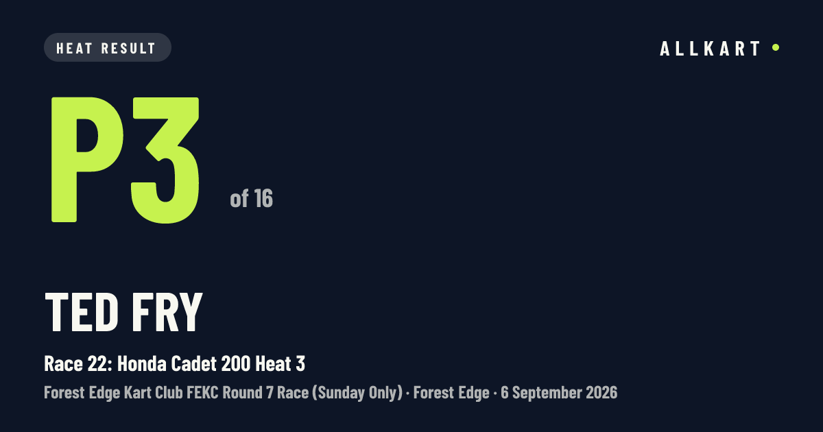 Ted Fry: P3 of 16 in Race 22: Honda Cadet 200 Heat 3 at Forest Edge