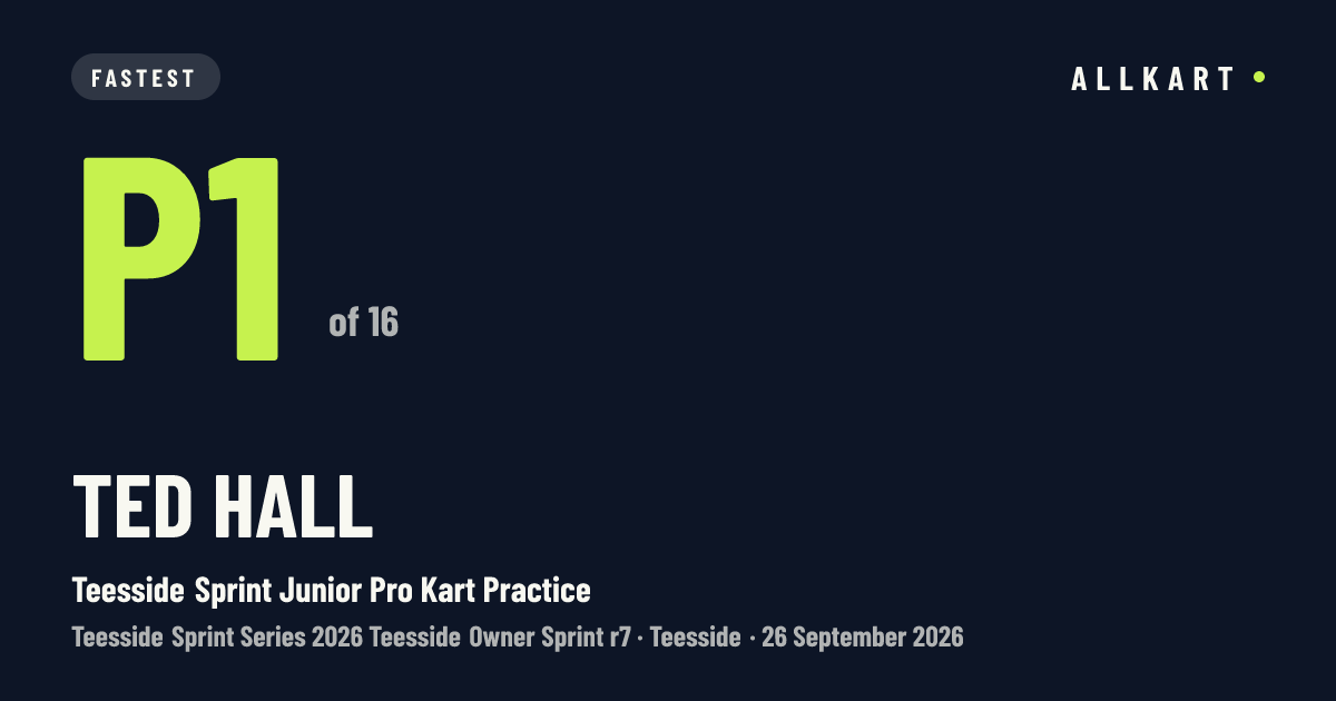 Ted Hall: P1 of 16 in Teesside Sprint Junior Pro Kart Practice at Teesside