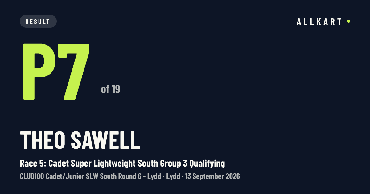 Theo Sawell: P7 of 19 in Race 5: Cadet Super Lightweight South Group 3 Qualifying at Lydd
