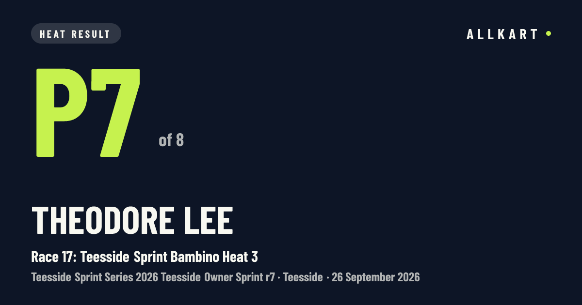 Theodore Lee: P7 of 8 in Race 17: Teesside Sprint Bambino Heat 3 at Teesside
