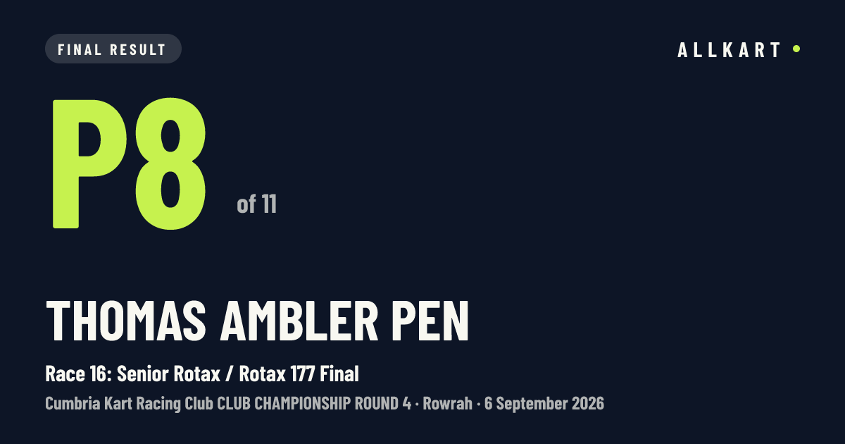 Thomas Ambler pen: P8 of 11 in Race 16: Senior Rotax / Rotax 177 Final at Rowrah