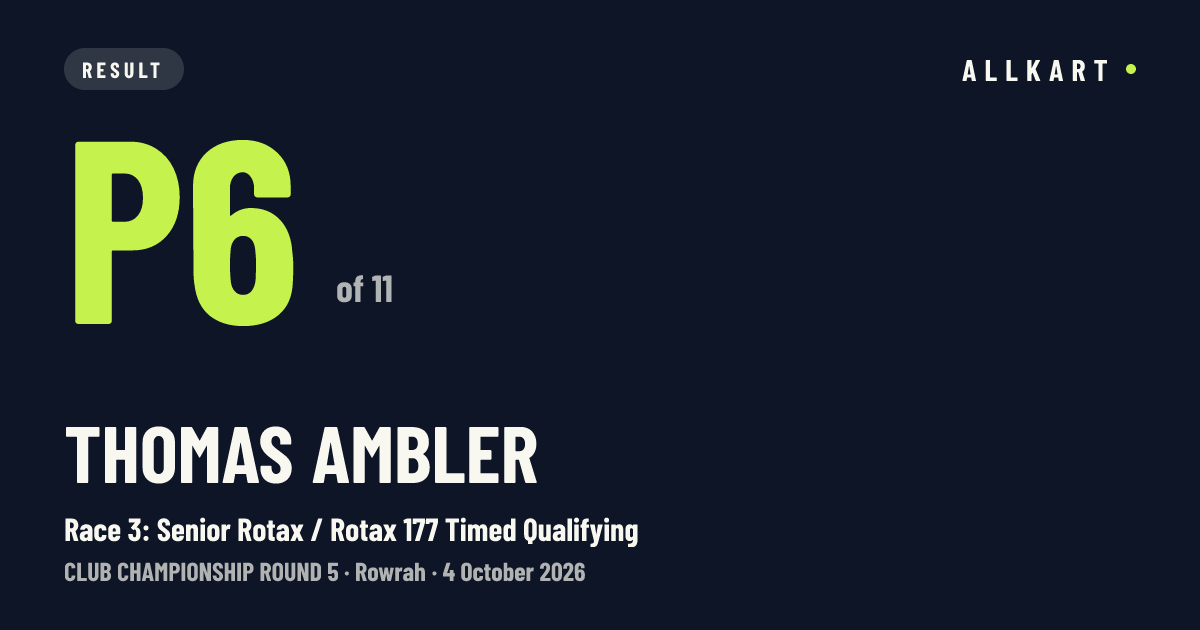 Thomas Ambler: P6 of 11 in Race 3: Senior Rotax / Rotax 177 Timed Qualifying at Rowrah