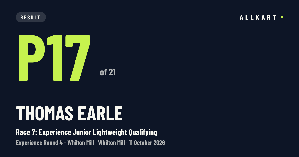 Thomas Earle: P17 of 21 in Race 7: Experience Junior Lightweight Qualifying at Whilton Mill