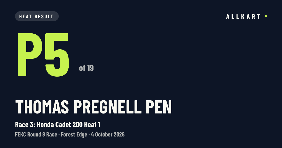 Thomas Pregnell pen: P5 of 19 in Race 3: Honda Cadet 200 Heat 1 at Forest Edge