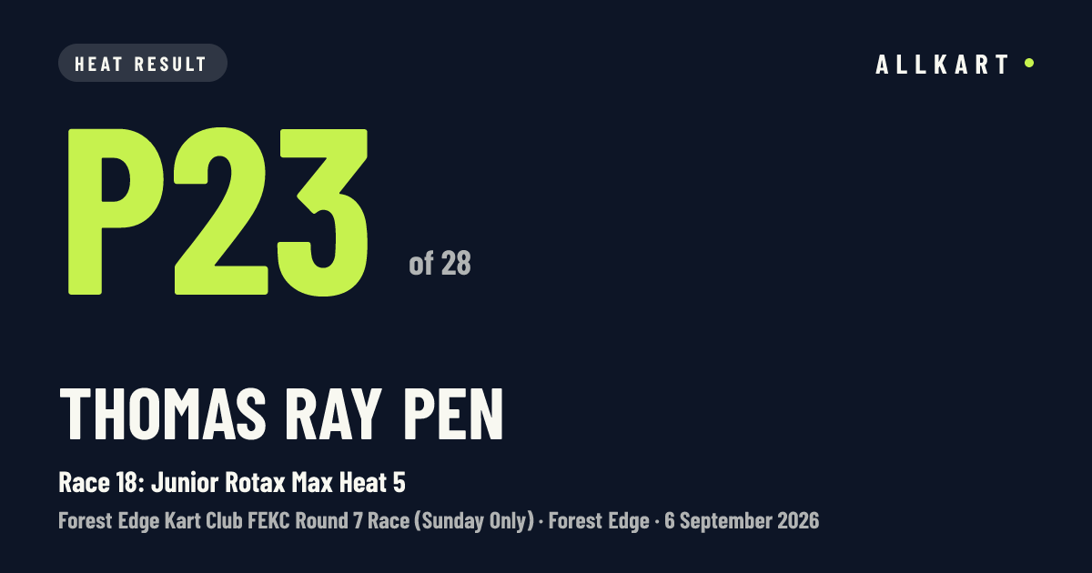 Thomas Ray pen: P23 of 28 in Race 18: Junior Rotax Max Heat 5 at Forest Edge