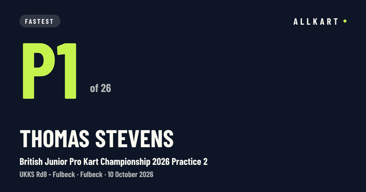 Thomas Stevens: P1 of 26 in British Junior Pro Kart Championship 2026 Practice 2 at Fulbeck