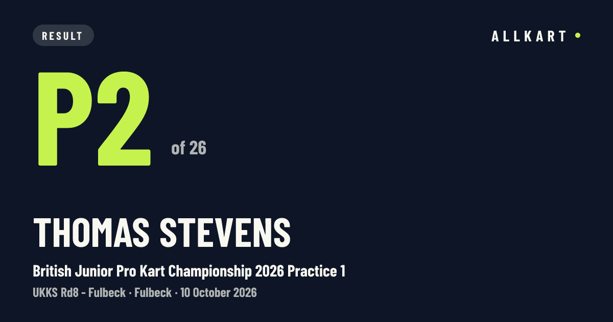 Thomas Stevens: P2 of 26 in British Junior Pro Kart Championship 2026 Practice 1 at Fulbeck