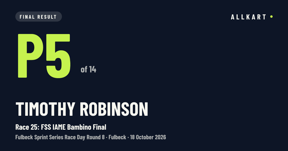Timothy Robinson: P5 of 14 in Race 25: FSS IAME Bambino Final at Fulbeck