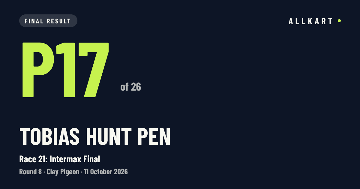 Tobias Hunt pen: P17 of 26 in Race 21: Intermax Final at Clay Pigeon