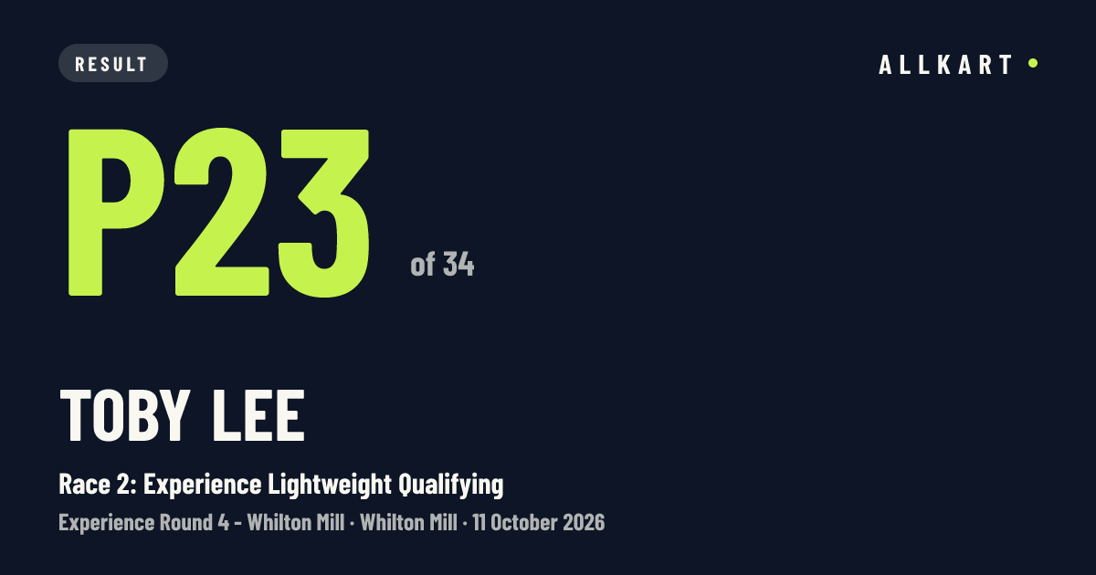 Toby Lee: P23 of 34 in Race 2: Experience Lightweight Qualifying at Whilton Mill