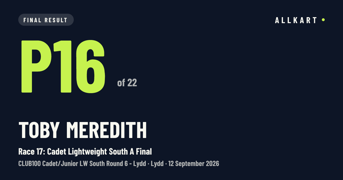 Toby Meredith: P16 of 22 in Race 17: Cadet Lightweight South A Final at Lydd