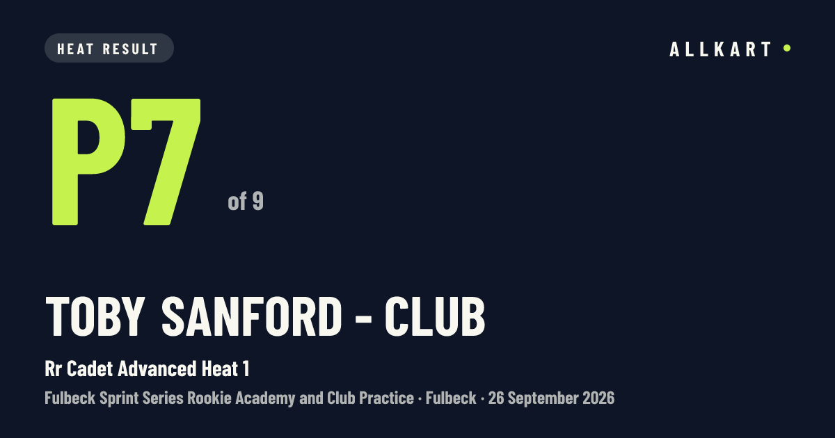 Toby Sanford - CLUB: P7 of 9 in Rr Cadet Advanced Heat 1 at Fulbeck
