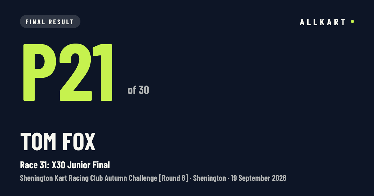 Tom Fox: P21 of 30 in Race 31: X30 Junior Final at Shenington