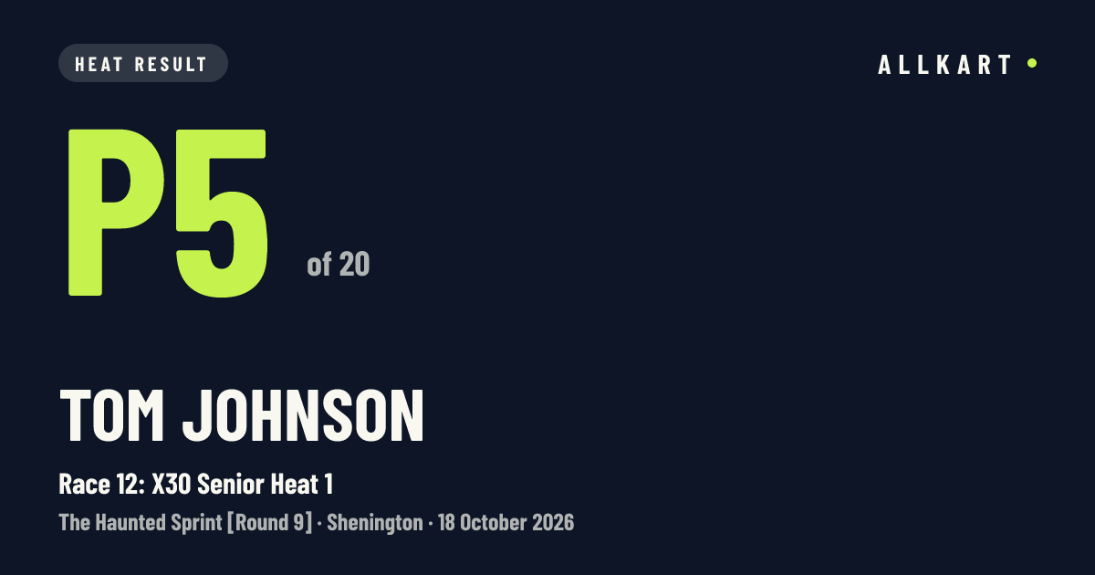 Tom Johnson: P5 of 20 in Race 12: X30 Senior Heat 1 at Shenington