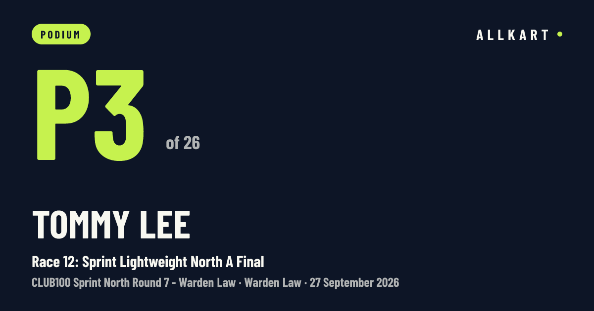 Tommy Lee: P3 of 26 in Race 12: Sprint Lightweight North A Final at Warden Law