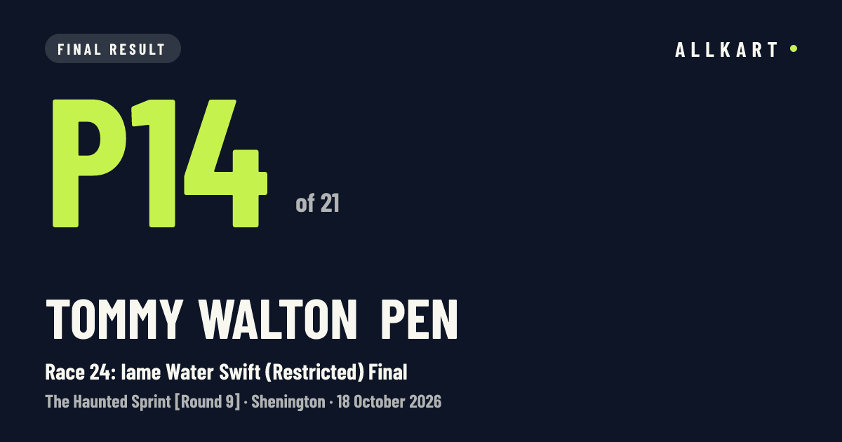 Tommy WALTON pen: P14 of 21 in Race 24: Iame Water Swift (Restricted) Final at Shenington