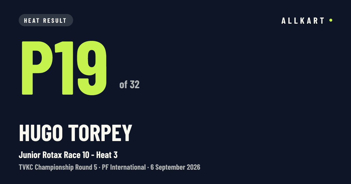 Hugo Torpey: P19 of 32 in Junior Rotax Race 10 - Heat 3 at PF International